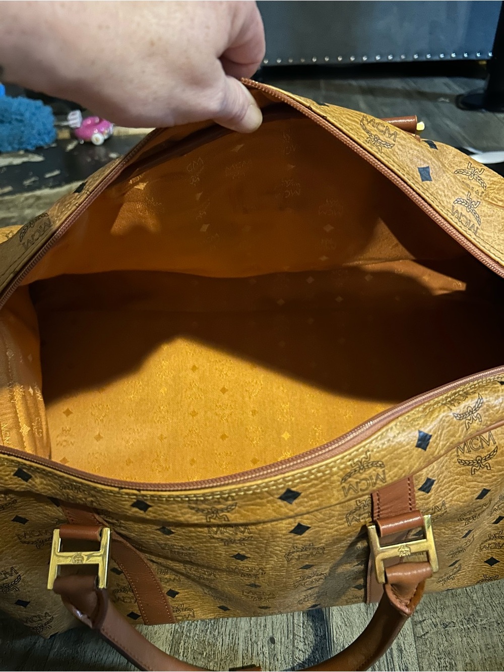 MCM Cognac Brown Visetos Monogram Duffel Bag - Picture 3 of 3